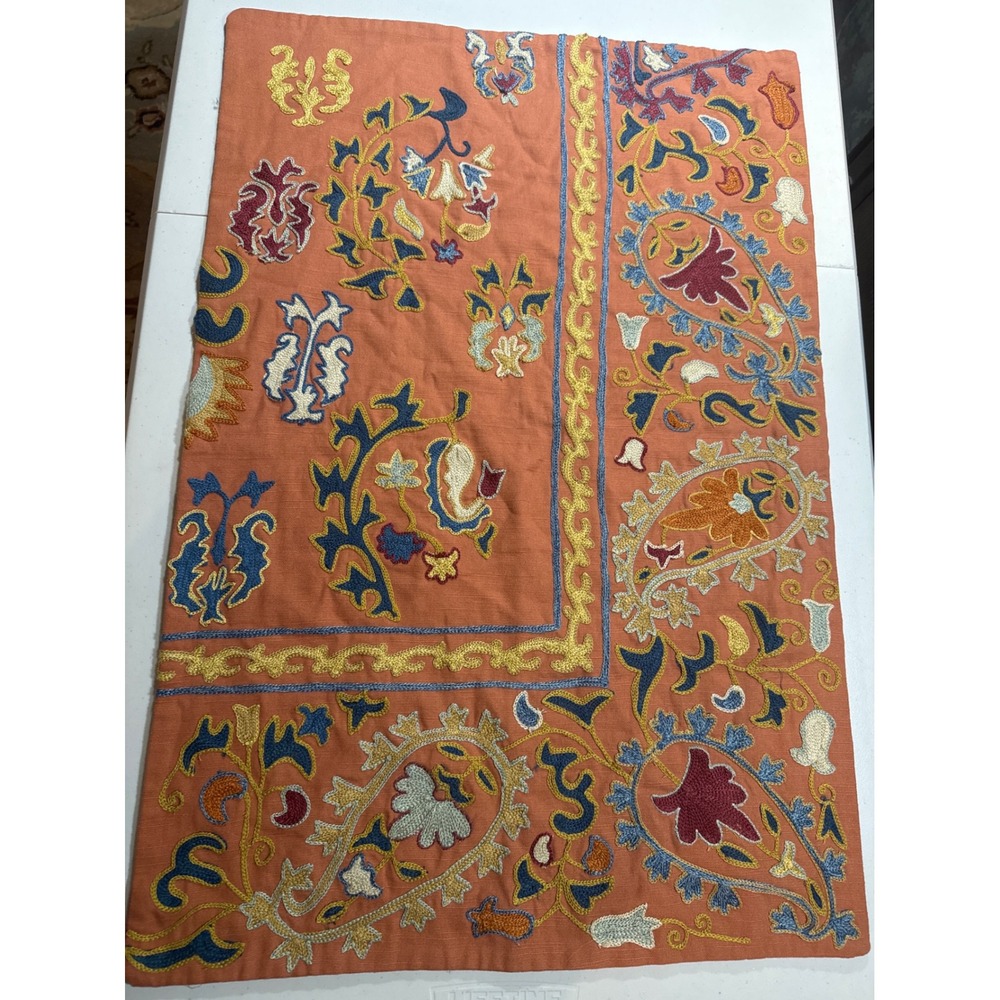 Pottery Barn Lowen Suzani Embroidered Lumbar Pillow Cover 20x30 Orange Multi